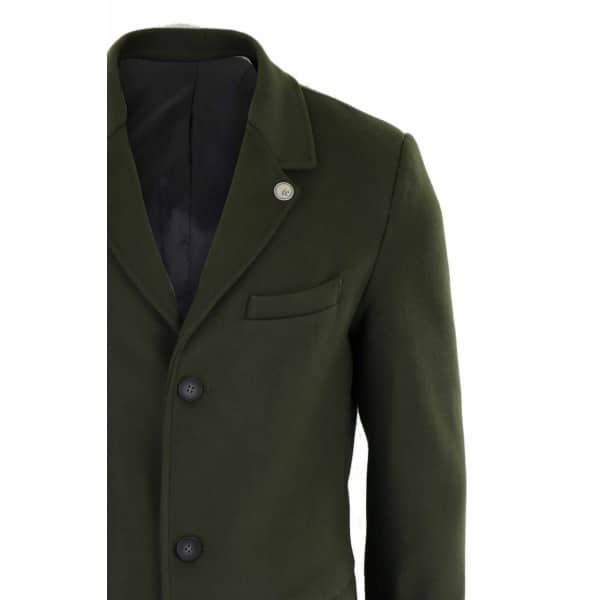 Men's Classic Wool Long Overcoat-Olive Green