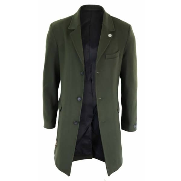 Men's Classic Wool Long Overcoat-Olive Green