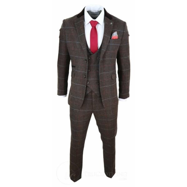 Men's Dark Brown Tweed Suit - Cavani Tommy