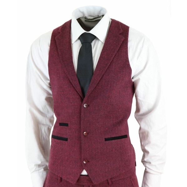 Men's Herringbone Wine Maroon 3 Piece Tweed Suit - STZ11