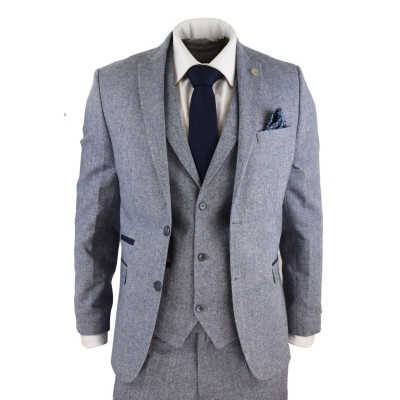 Men's Light Blue Vintage Tweed 3 Piece Suit - STZ13