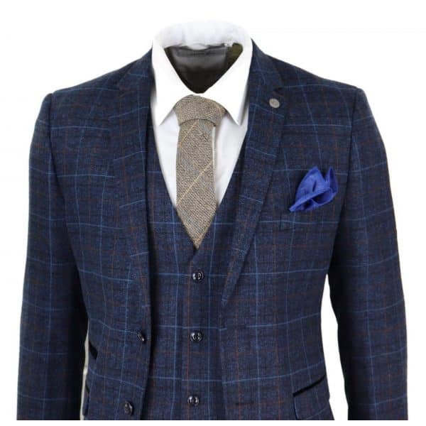 Men's Navy-Blue Tweed Check Suit - Paul Andrew Harvey