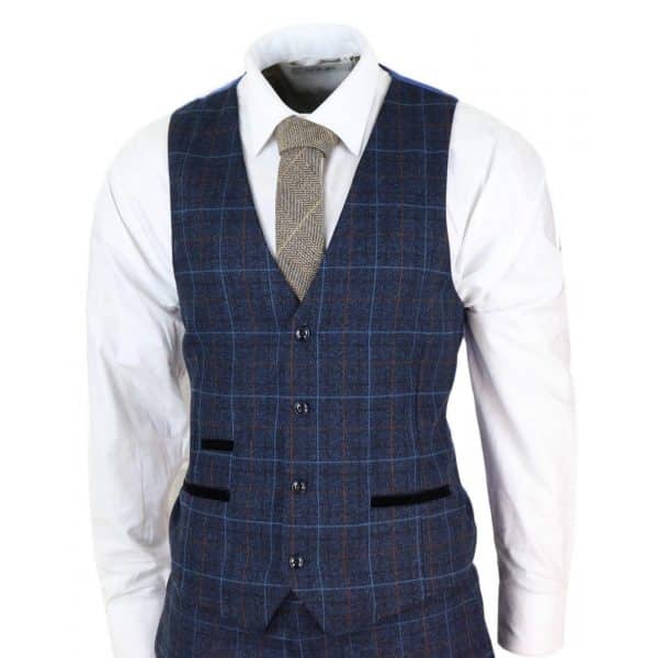 Men's Navy-Blue Tweed Check Suit - Paul Andrew Harvey