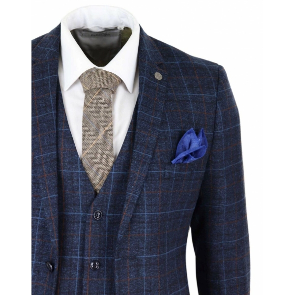 Men's Navy-Blue Tweed Check Suit - Paul Andrew Harvey