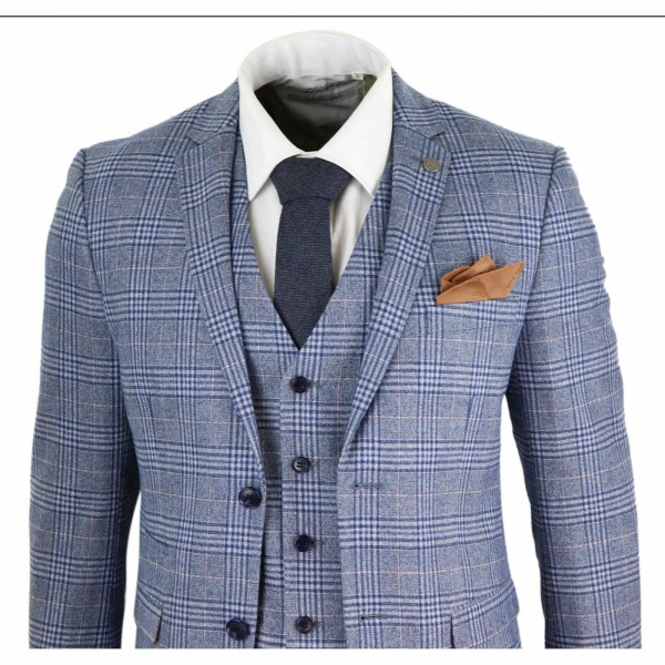 Mens 3 Piece Blue-Grey Vintage Suit - Paul Andrew Victor