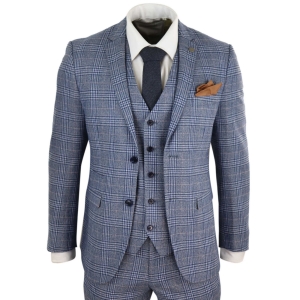 Mens 3 Piece Blue-Grey Vintage Suit – Paul Andrew Victor