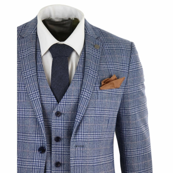 Mens 3 Piece Blue-Grey Vintage Suit - Paul Andrew Victor