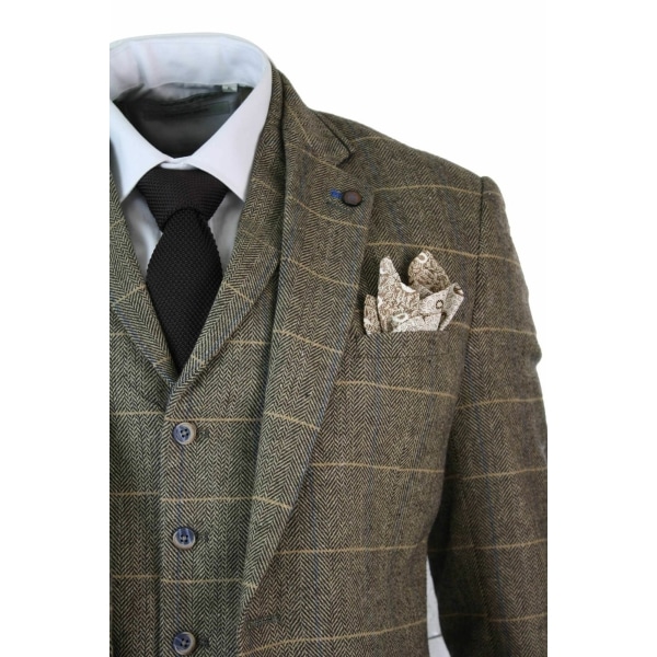 Cavani Albert - Men's Herringbone Tweed Check 3 Piece Suit - Tan Brown