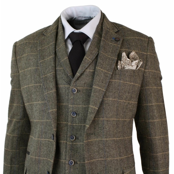 Cavani Albert - Men's Herringbone Tweed Check 3 Piece Suit - Tan Brown