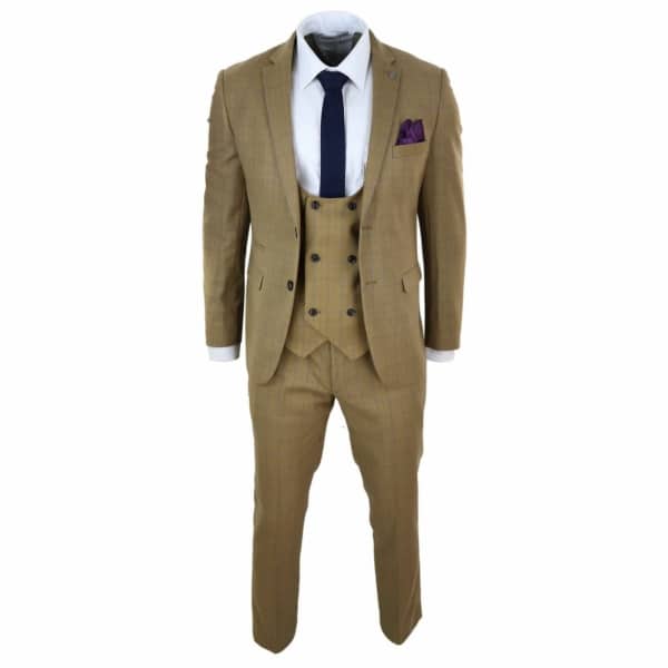 Mens 3 Piece Tan-Brown Suit with Double Breasted Waistcoat - Paul Andrew Ford