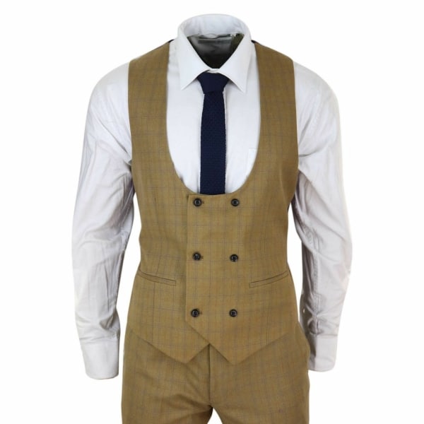 Mens 3 Piece Tan-Brown Suit with Double Breasted Waistcoat - Paul Andrew Ford