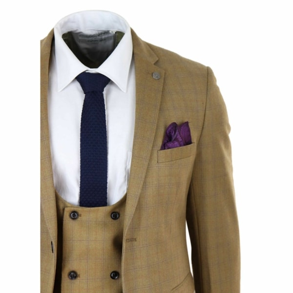 Mens 3 Piece Tan-Brown Suit with Double Breasted Waistcoat - Paul Andrew Ford