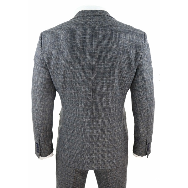 Mens 3 Piece Tweed Check Suit - Navy Blue