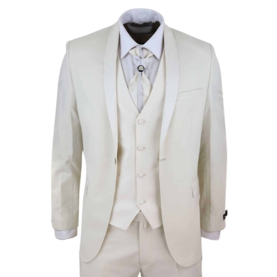 Mens 4 Piece Shawl Lapel Suit - Cream