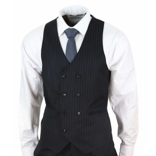 Mens  Black 3 Piece Pinstripe Suit