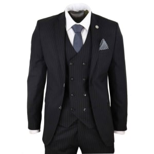 Mens  Black 3 Piece Pinstripe Suit