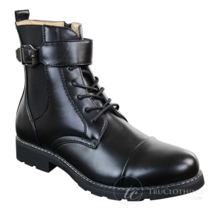 Mens Black Military Army Navy Ankle Boots Casual Zip Laced Belted Buckle