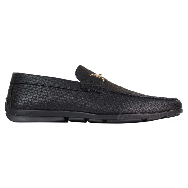 Mens Black Weave PU Leather Loafers