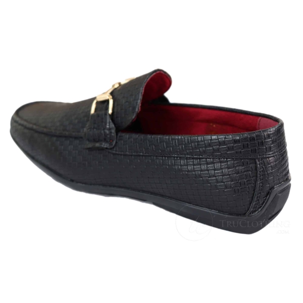 Mens Black Weave PU Leather Loafers