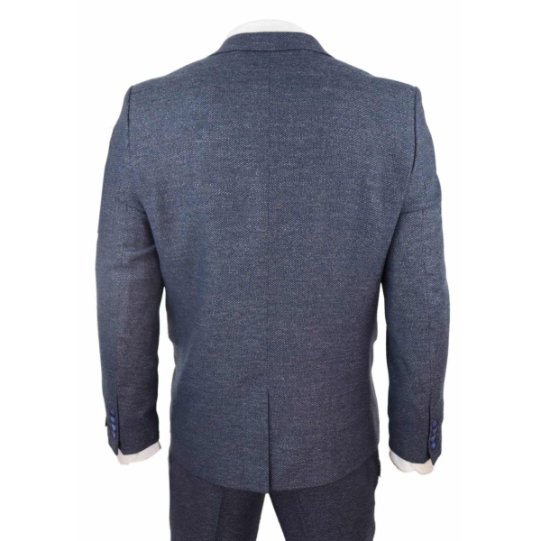 Mens Blue 3 Piece Suit with Double Breasted Waistcoat