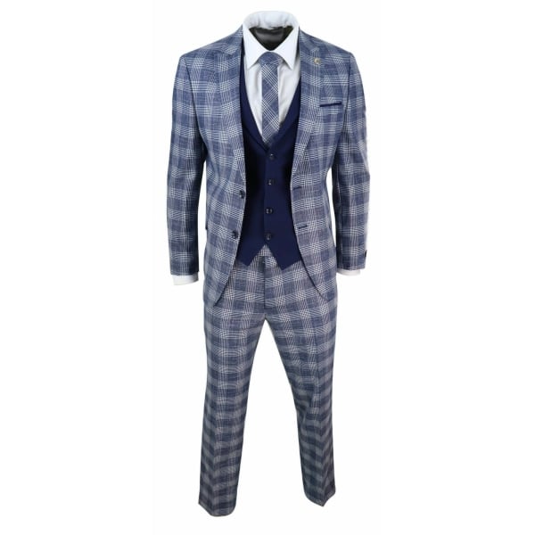 Mens Blue Check 3 Piece Suit