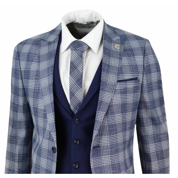 Mens Blue Check 3 Piece Suit