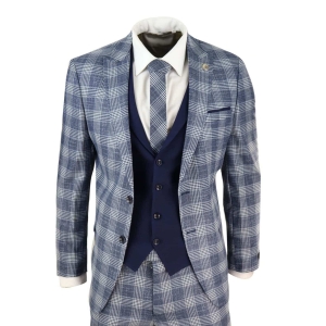 Mens Blue Check 3 Piece Suit