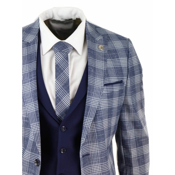 Mens Blue Check 3 Piece Suit