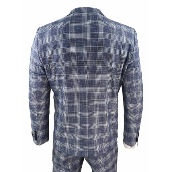 Mens Blue Check 3 Piece Suit