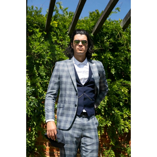 Mens Blue Check 3 Piece Suit