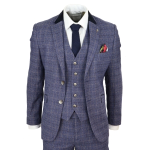 Mens Blue Check 3 Piece Suit – Cavani Matteo