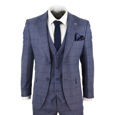 Mens 3 Piece Suit Classic Tweed Check Vintage Retro Peaky Blinders Tailored Fit