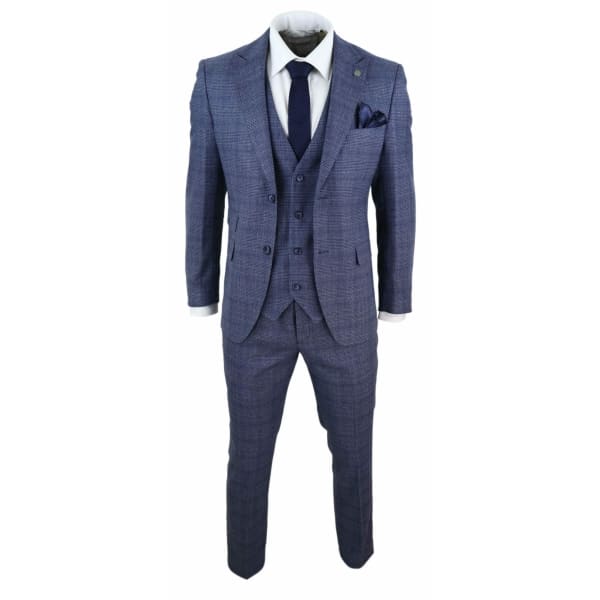 Mens 3 Piece Suit Classic Tweed Check Vintage Retro Peaky Blinders Tailored Fit