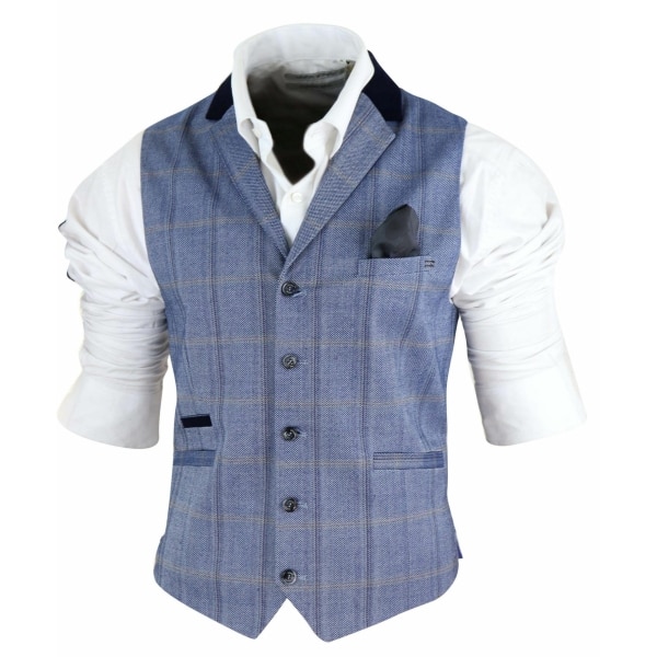 Mens Navy Check Waistcoat with Pocket Watch