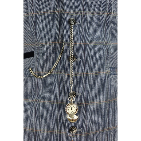 Mens Navy Check Waistcoat with Pocket Watch