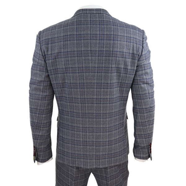 Mens Blue Grey Checkered 3 Piece Suit