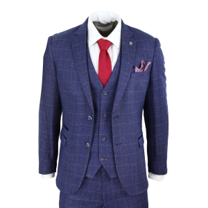 Mens Blue Purple Check 3 Piece Suit