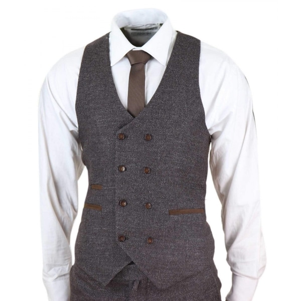 Mens Brown 3 Piece Suit with Double Breasted Waistcoat