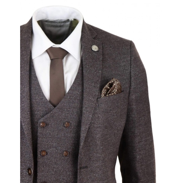 Mens Brown 3 Piece Suit with Double Breasted Waistcoat