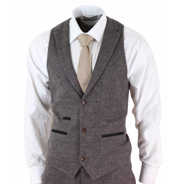 Mens Brown Check 3 Peice Tweed Suit - STZ17