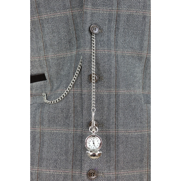 Mens Navy Check Waistcoat with Pocket Watch