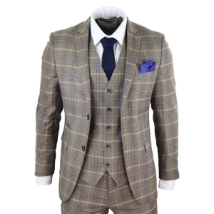 Mens Brown with Blue Check 3 Piece Suit – Paul Andrew Kenneth