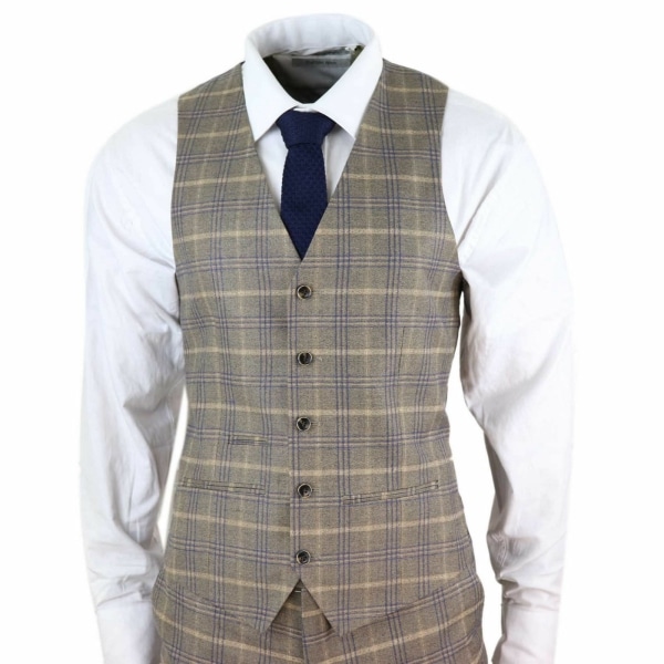 Mens Brown with Blue Check 3 Piece Suit - Paul Andrew Kenneth