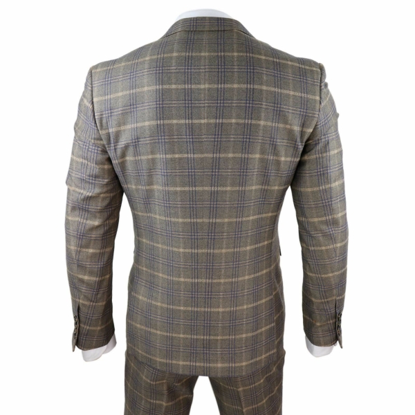 Mens Brown with Blue Check 3 Piece Suit - Paul Andrew Kenneth