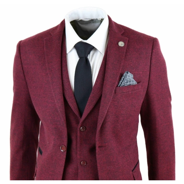 Mens Burgundy Wine Tweed 3 Piece Suit - STZ17