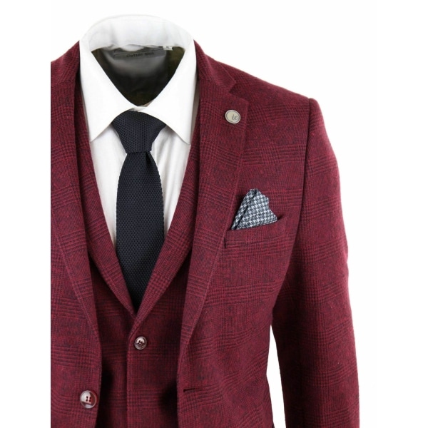 Mens Burgundy Wine Tweed 3 Piece Suit - STZ17