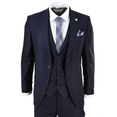 Mens Classic Navy-Blue 3 Piece Suit