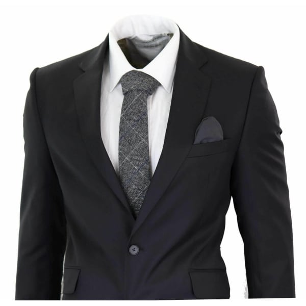 Mens Classic Plain Black Formal 2-Piece Suit