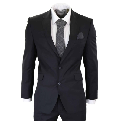 Mens Classic Plain Black Formal 2-Piece Suit