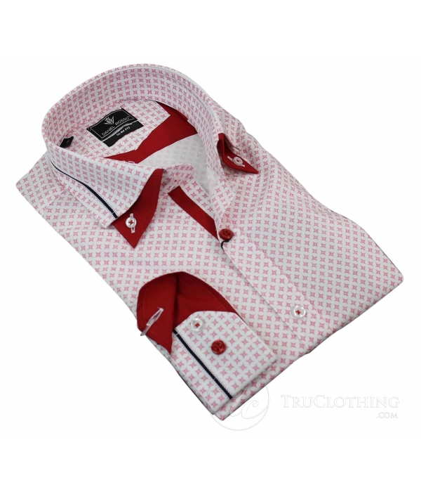 Mens Cotton Double Button Collar Shirt Italian Slim Fit Polka Paisley Stripe